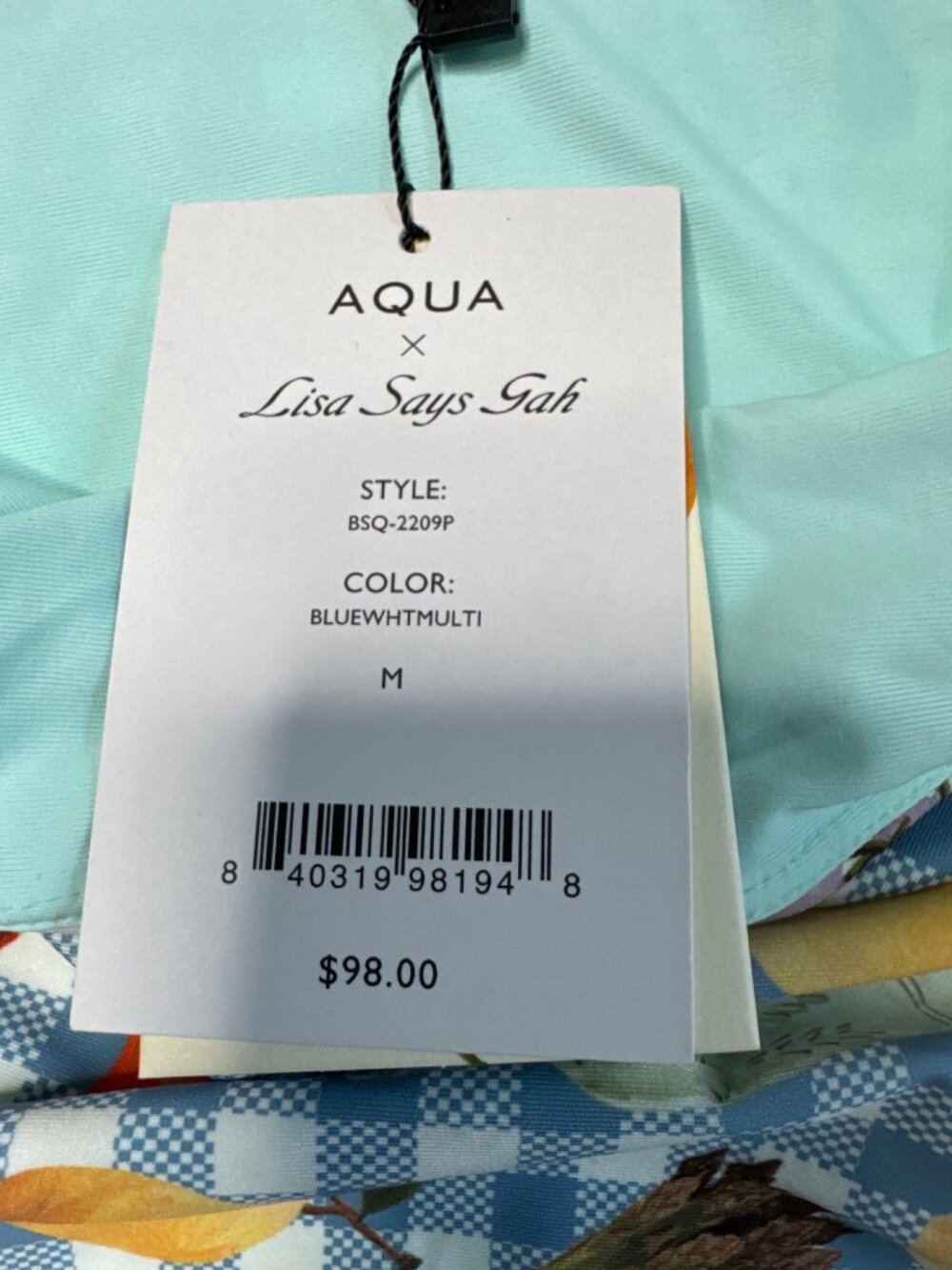 NWT AQUA x Lisa Says Gah Printed One Piece Swimsuit Blue/White Size Medium - Picture 9 of 11
